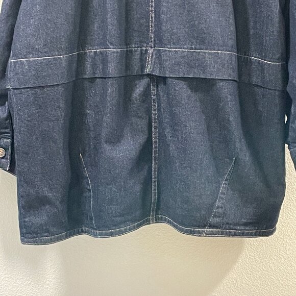 (NEW) FREE PEOPLE Double Breast Car Coat Long Sleeve Denim, Wash Indigo - L - Picture 7 of 13